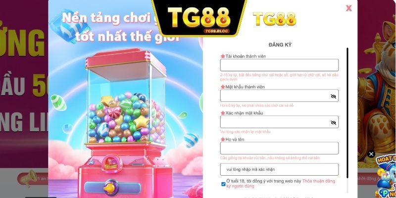 Người chơi cần cung cấp đủ thông tin để đăng ký TG88
